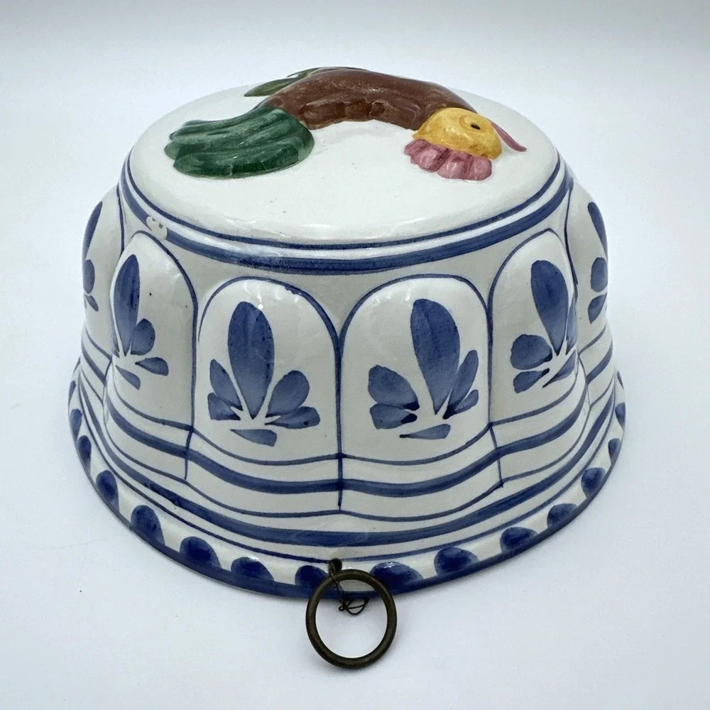 Vtg ABC Bassano Italy Rooster Ceramic Mold Hand Painted Wall Hanging Blue White